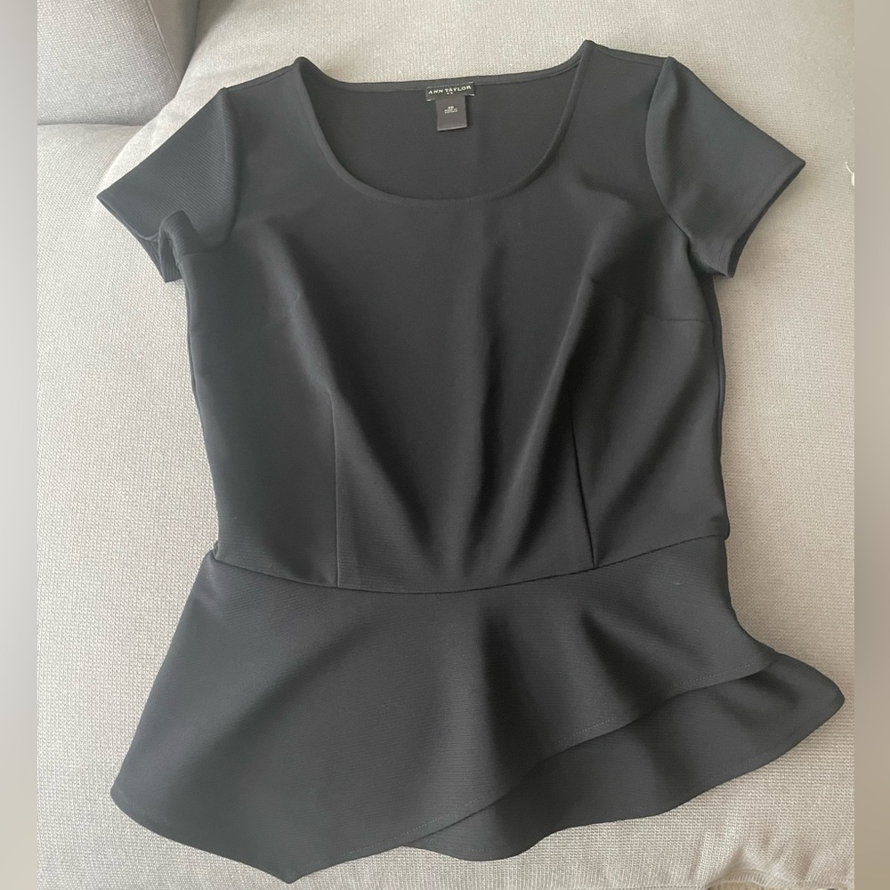 Ann Taylor Black Asymmetrical Peplum Blouse